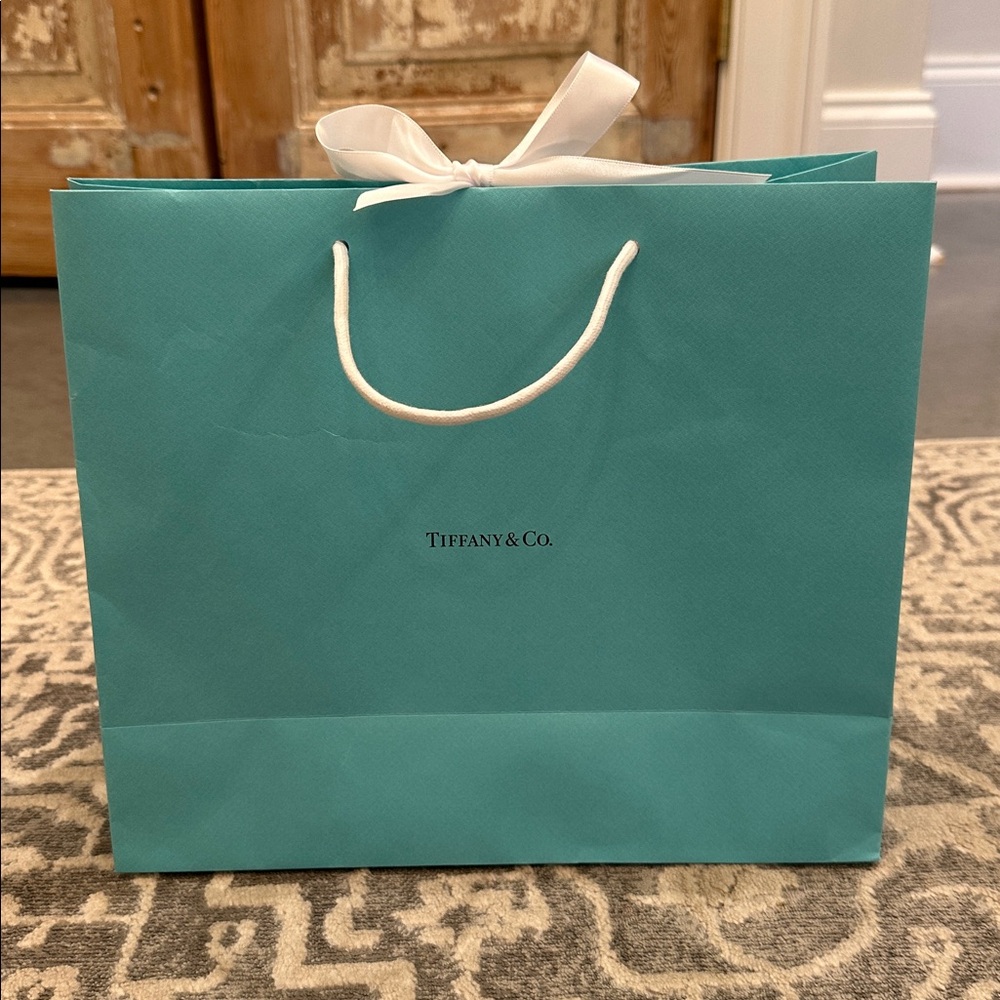 Tiffany & Co. Turquoise Large Bag with Built in Ribbon ties